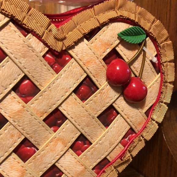 NWT-Betsey Johnson-Kitsch-Sweet As Cherry🍒Pie🥧Crossbody Bag-🍒Pin & 🥧Recipe-$118 - Picture 3 of 16